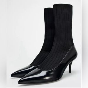 NWT ZARA - Black Patent Leather Pump w/ Built in Ankle
Socks